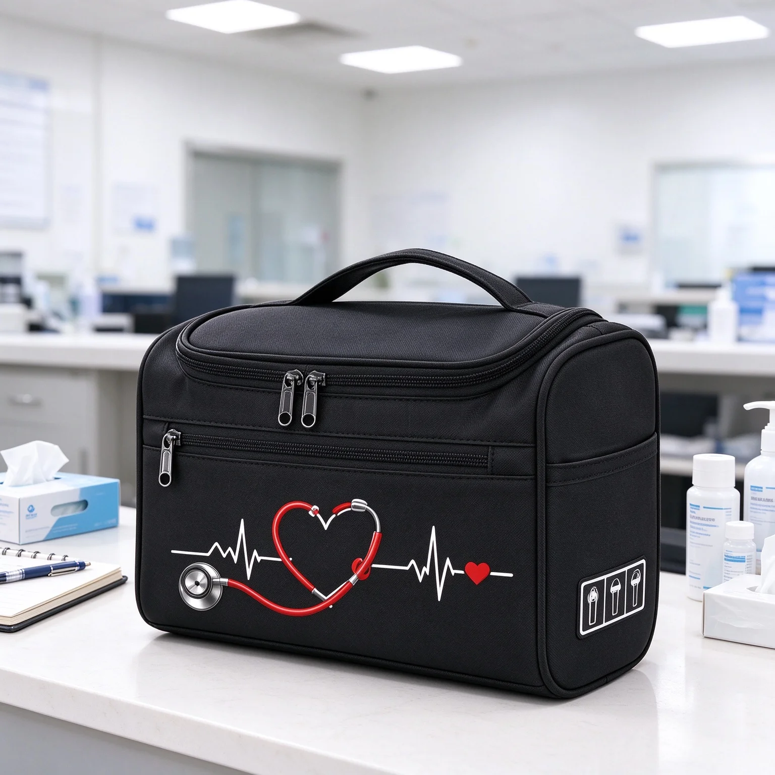 Toiletry Bag ECG Heart Stethoscope Print Travel Cosmetic Bag Portable Nurse Toiletry Organizer Medical Worker Gift