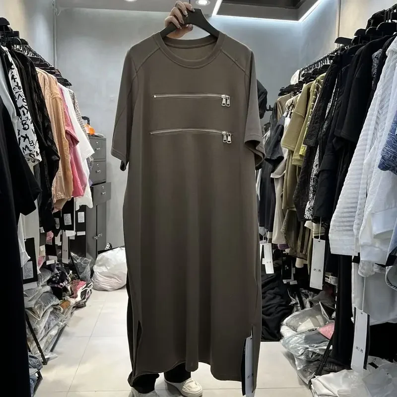 ラウンドネック固体プラスサイズの女性のドレスファッションカジュアル女性服夏の新しいジッパーパッチワーク Tシャツドレス半袖