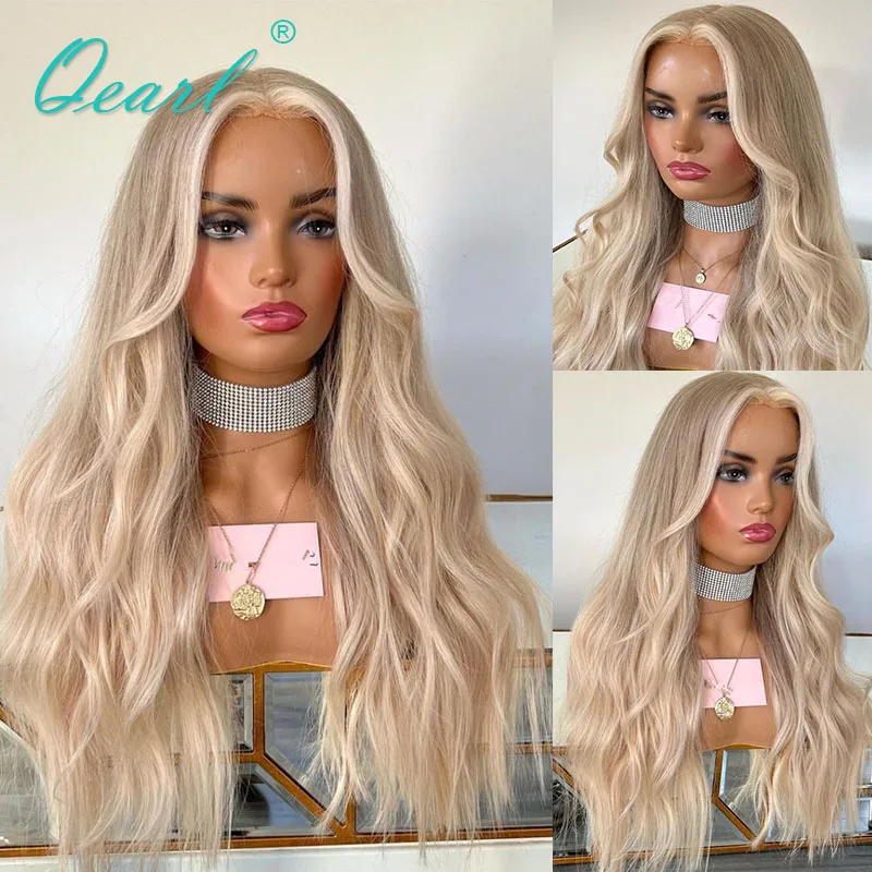 

Transparent HD Lace Frontal Wig Real Human Hair Full Lace Wigs for Women Ash Light Blonde 13x6 Natural Wave Pre Plucked Qearl