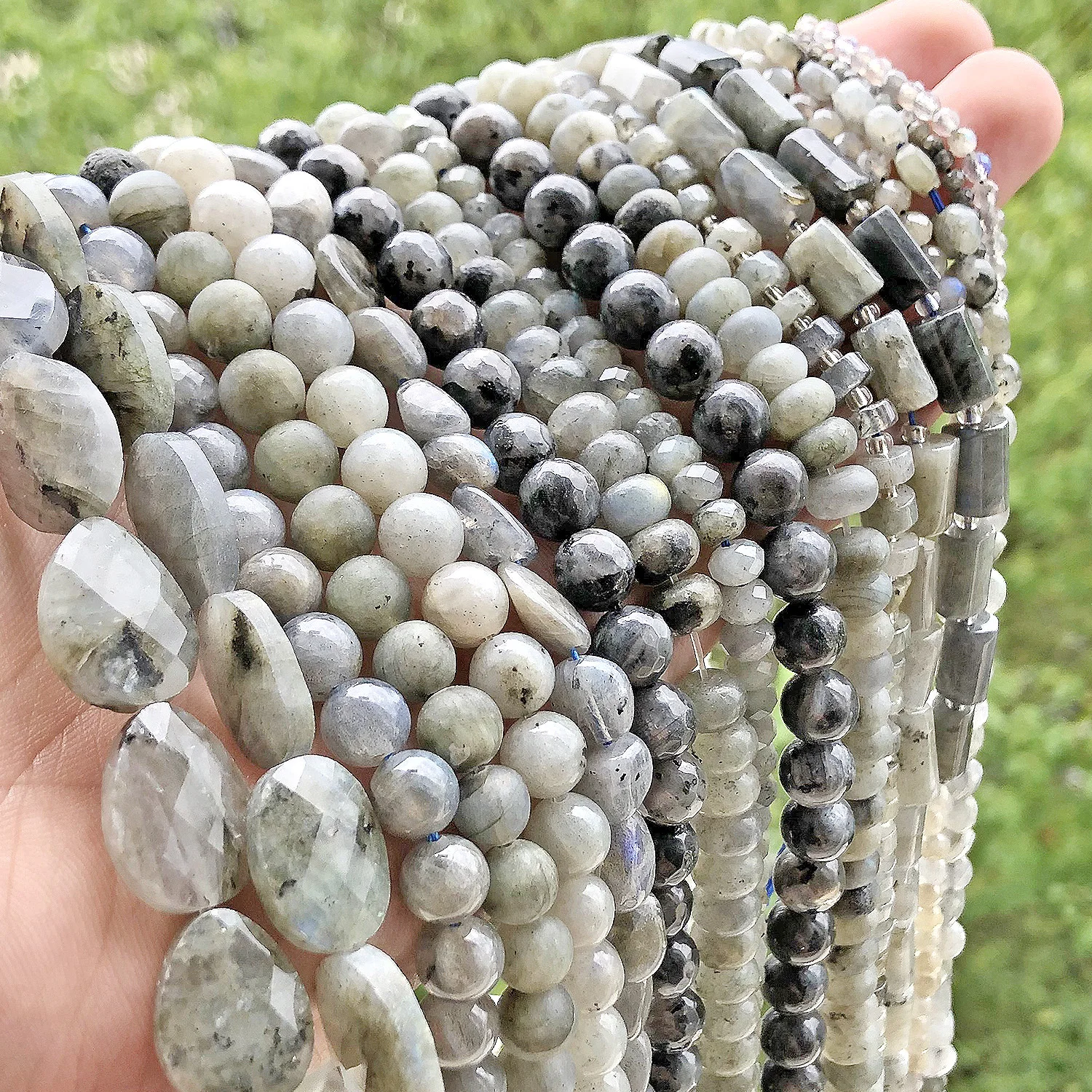 Natural Gray Labradorite Faceted Loose Stone Beads Round Heart Irregular Matte For DIY Making Bracelet Necklace Jewelry Charm