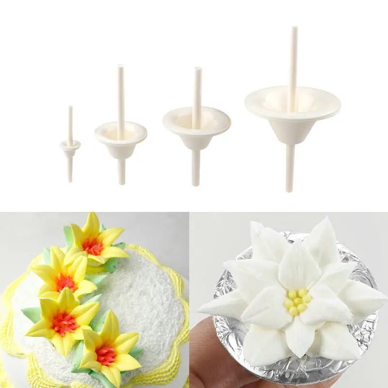 4pcs/set Lily Shape Cupcake Stand Icing Cream Cake Flower Needle Nail Baking Tools Cake Decorating Tool