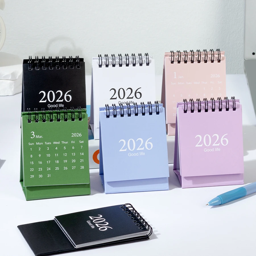 

1pcs Mini Desk Calendars Pocket Calendar Standing Flip Steel Coil Yearly Daily Schedule Business Plan A7930