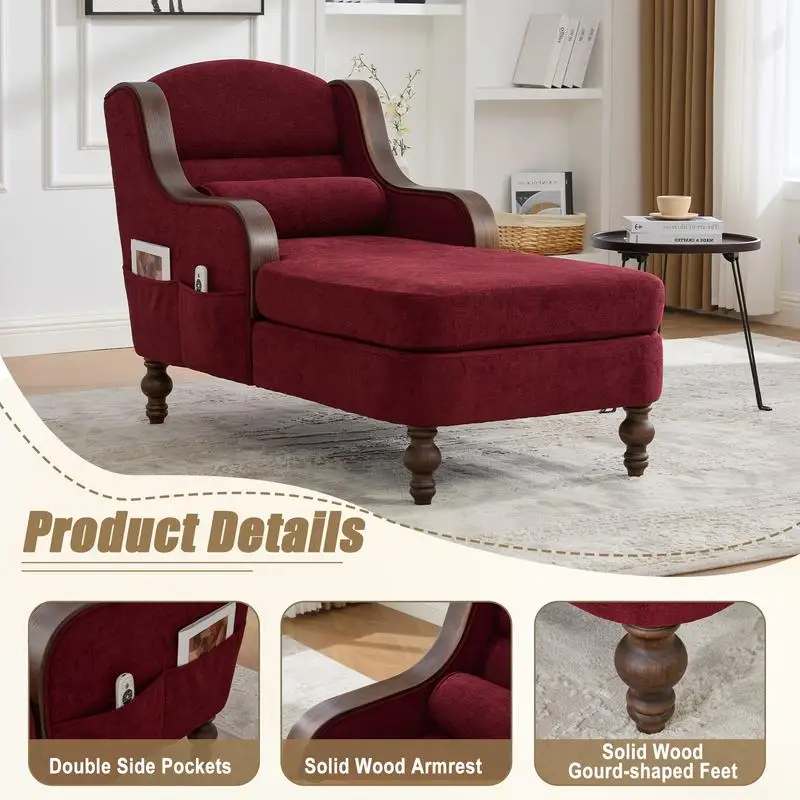 Oversized Chaise Lounge Indoor, Fabric Single Sofa Bed with Wide Seat, Upholstered Lazy Sleeper Armchair for Living Room and