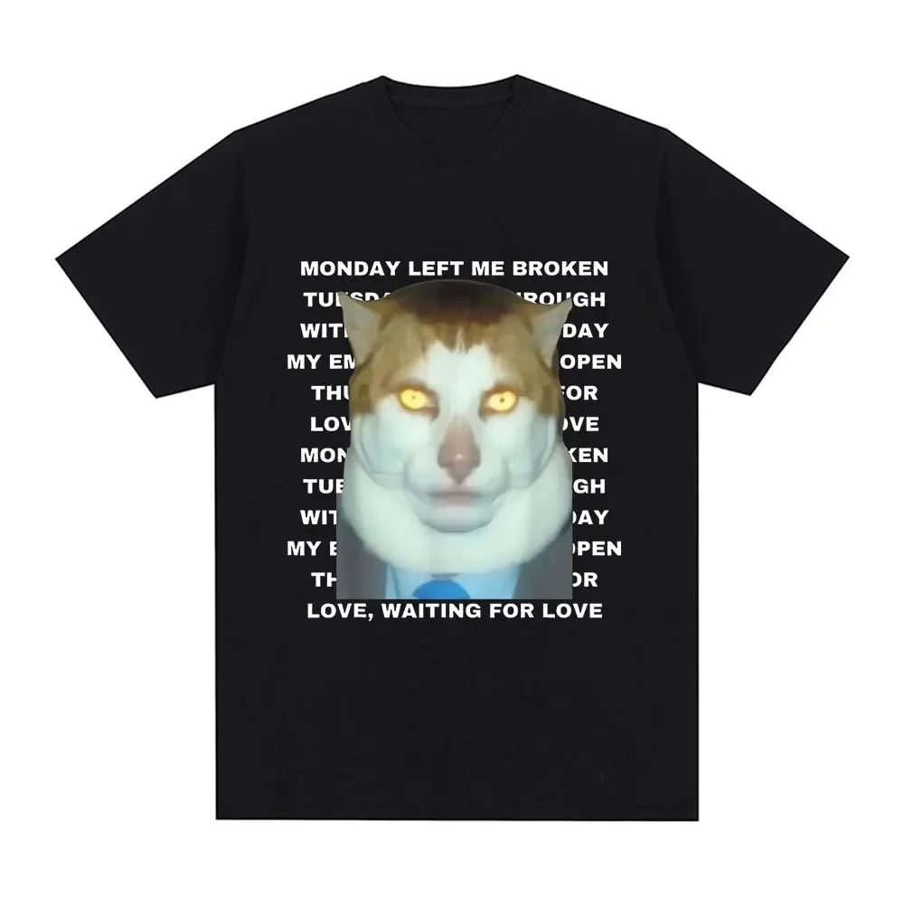 

Забавная Monday Left Me Broken Cat Meme Графическая футболка Мужская хлопковая повседневная футболка с коротким рукавом Модные винтажные футболки большого размера