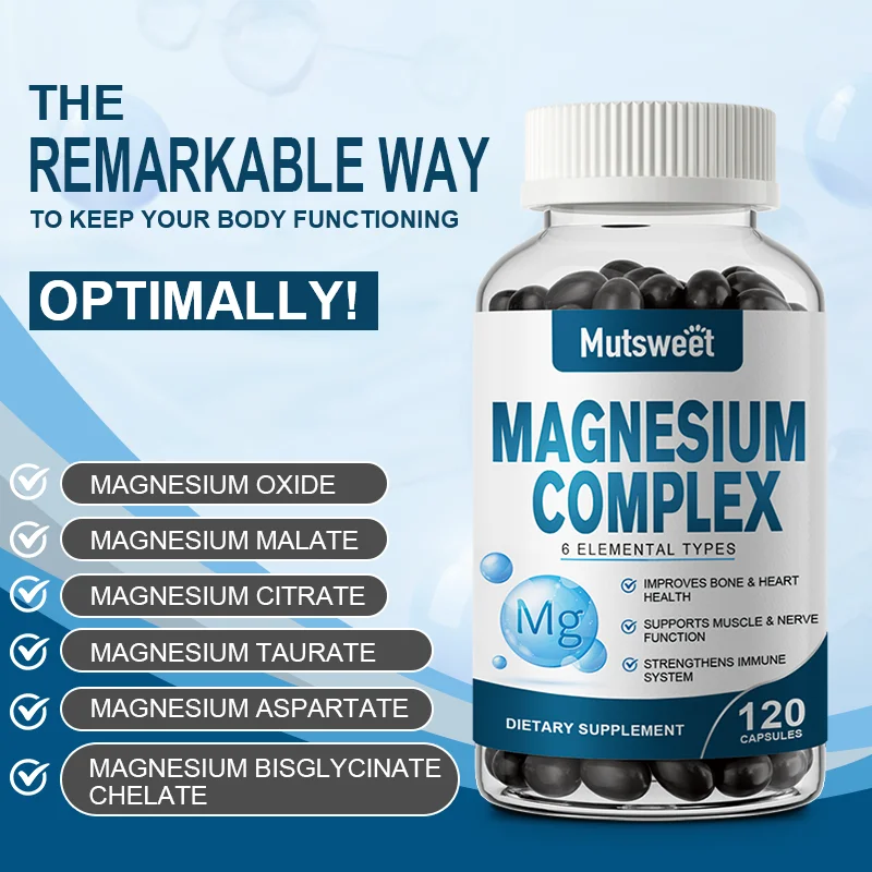 

Magnesium Complex Capsules, Highly Absorbable - Supports Muscle Relaxation and Bone, Heart and Nerve Health, Improves Mood