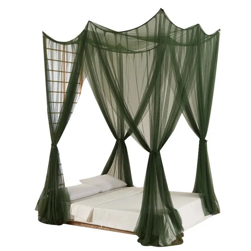 Mosquito Net Bedroom Luxurious Four-Door Fit King and Queen Double Beds Netting Elegant Green Netting Bedroom Decor Canopy