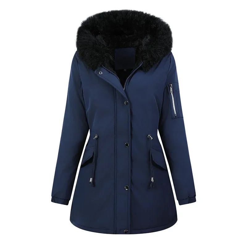 Women Thick Parkas Midi Coat Hoodies Long Sleeve Zipper Jackets Tight Waist Drawstring Casual Jacket Pockets Warm Winter 2026