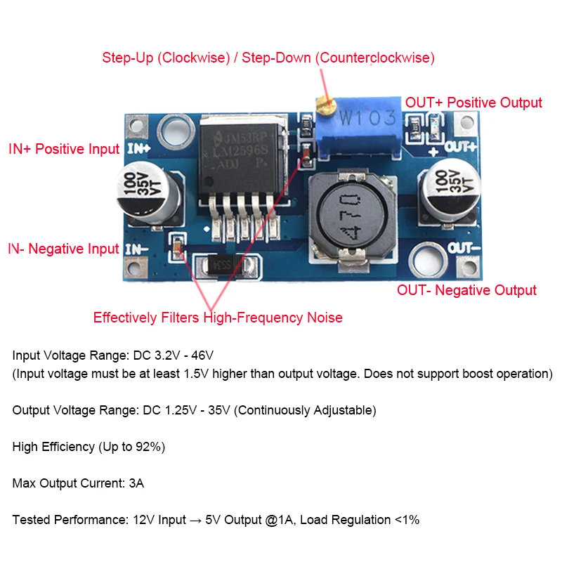 10 pcs LM2596S Adjustable Buck Converter DC-DC Voltage Regulator 3.2-35V to 1.25-30V Step Down Module High Power 3A for Arduino