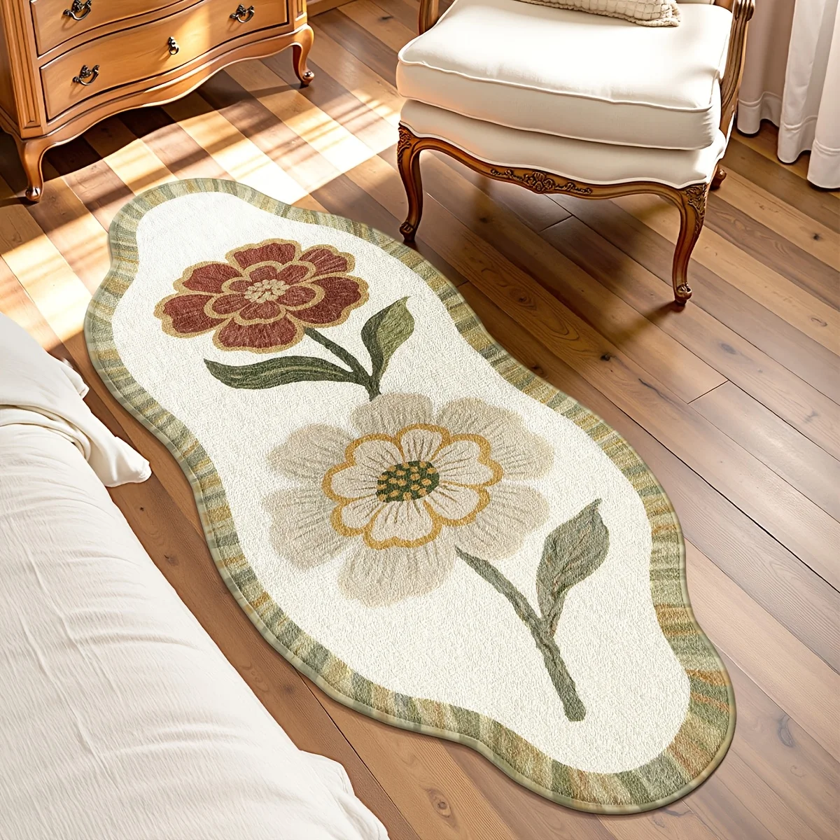 VIKAMA Cloud Flower Area Rug for Bedroom, Soft Flannel Floor Mat, Anti Slip Non Fatigue Bedside Doormat, Home Decor