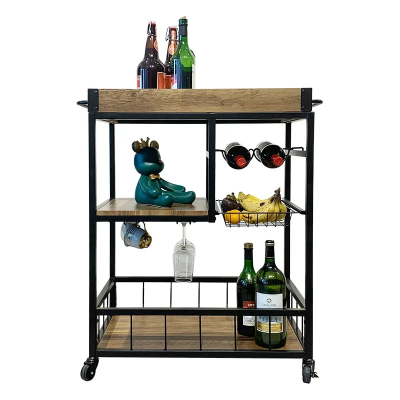 

Metal Frame Kitchen Truck Oven Wooden Fruit Vegetable Storage Racks Microwave Stand Dish Bar Truck Shelf Rack Truck Trolley