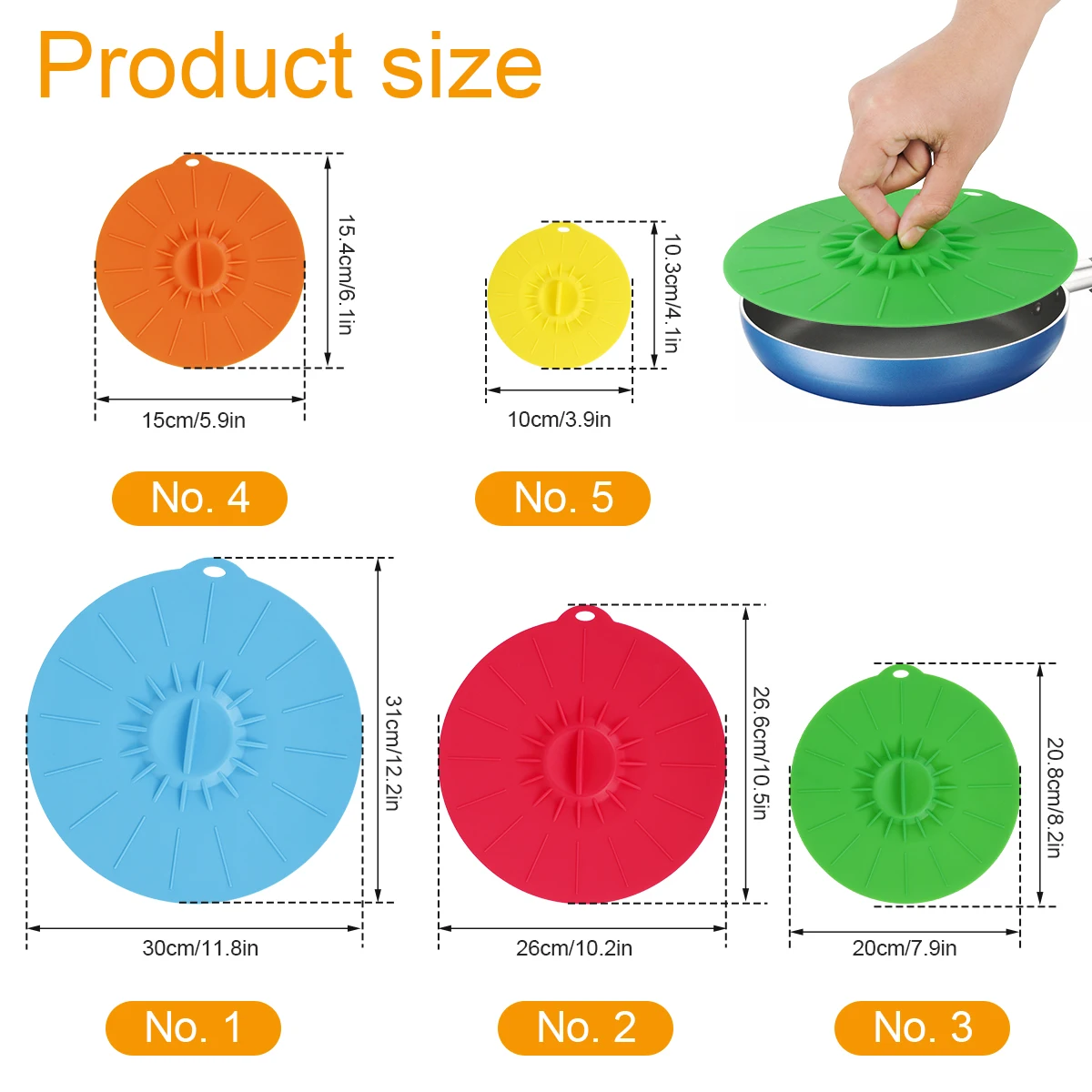 5Pcs Silicone Lids 4/6/8/10/12inch Heat Resistant Food Suction Lid Safe Microwave Splatter Cover Reusable Bowl Cup Pot Cover