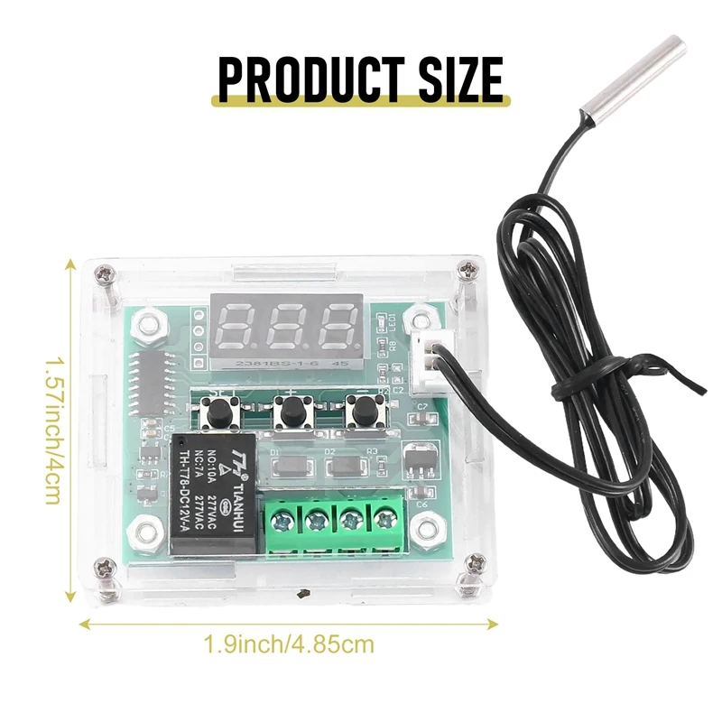 Interruptor de Control de temperatura del termostato W1209 DC 12V, controlador de termómetro con pantalla LED Digital con estuche