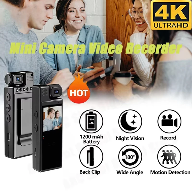 

Мини-экшн-камера 4K HD с Wi-Fi и креплением на пояс 180° ° Поворотная ИК-камера ночного видения для спорта, путешествий, велосипедов и видеорегистратор для водителей