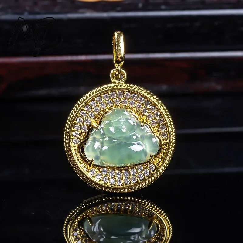 S925 Silver New Natural Real Emerald Maitreya Buddha Pendant Jadeite Necklace Jewelry Charm Designer Luxury Gifts Women Men 3