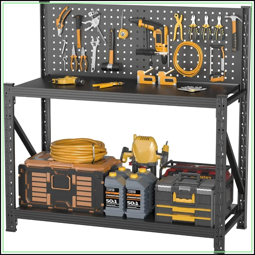 2 Pack Workbench with Pegboard, Adjustable Shelves, Tool Cart, 47.2
