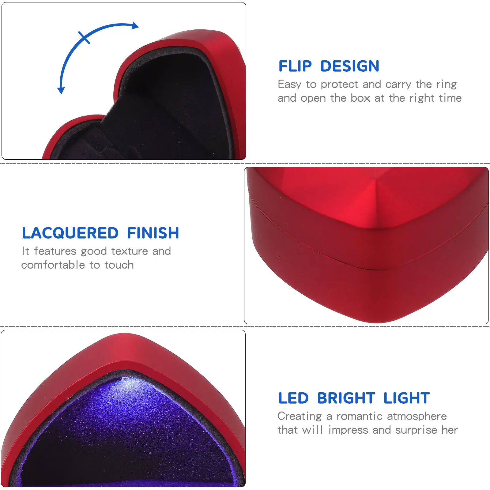 

Heart Shape Plastic Jewelry Box Blue LED Light Romantic Storage Case Jewelry Organizer Proposal Gift Packing Packing Case