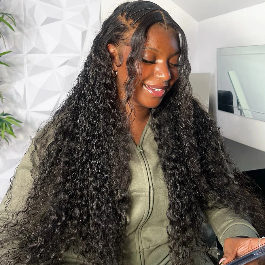 Perruque Lace Front Wig sans colle bouclée naturelle, cheveux humains, Deep Wave, 13x6 HD, 30 pouces, pour femmes