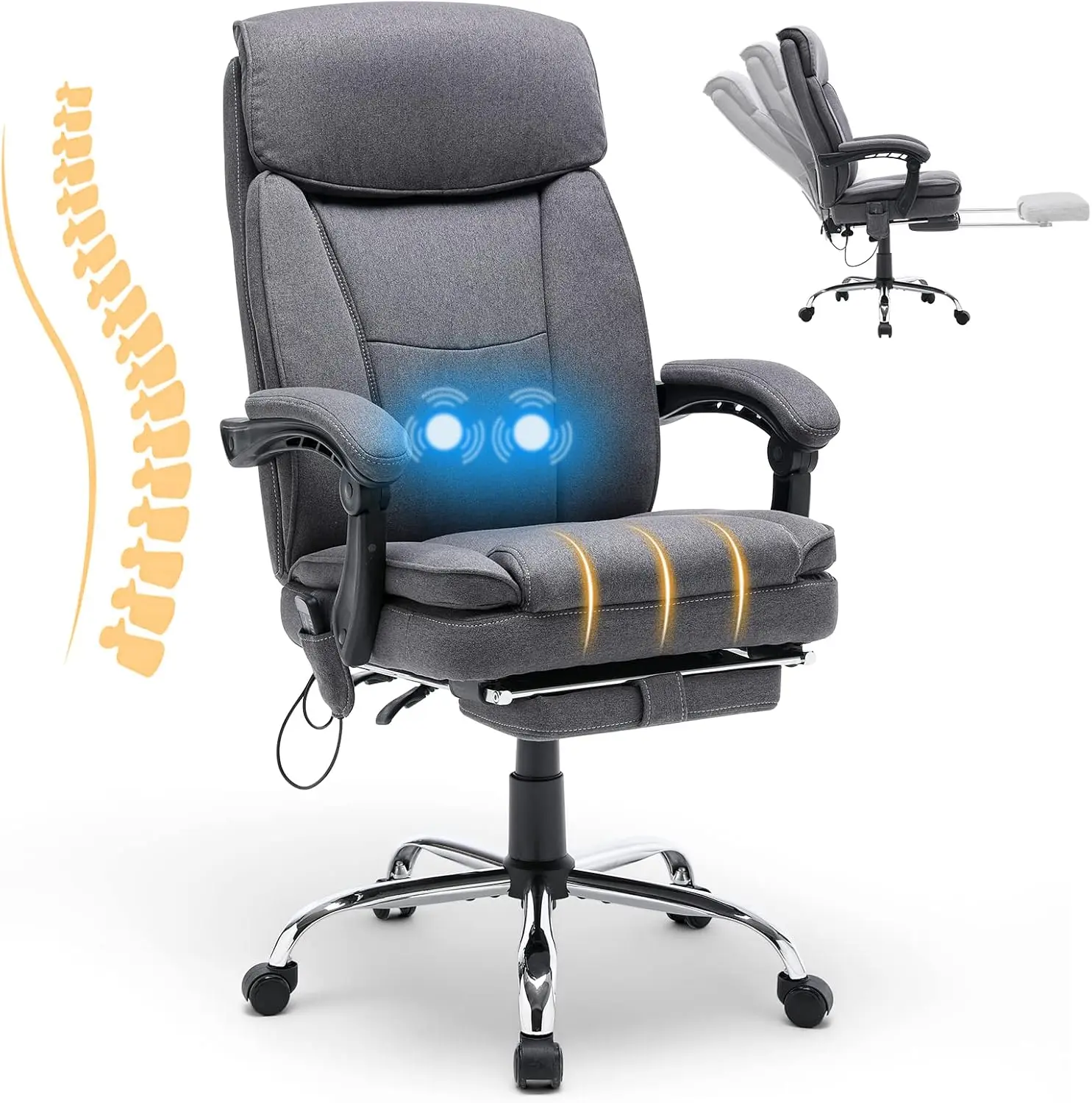 Reclining Office Chair w/Massage, Ergonomic Office Chair w/Foot Rest, Breathable Fabric Executive Computer Chair w/Retractable