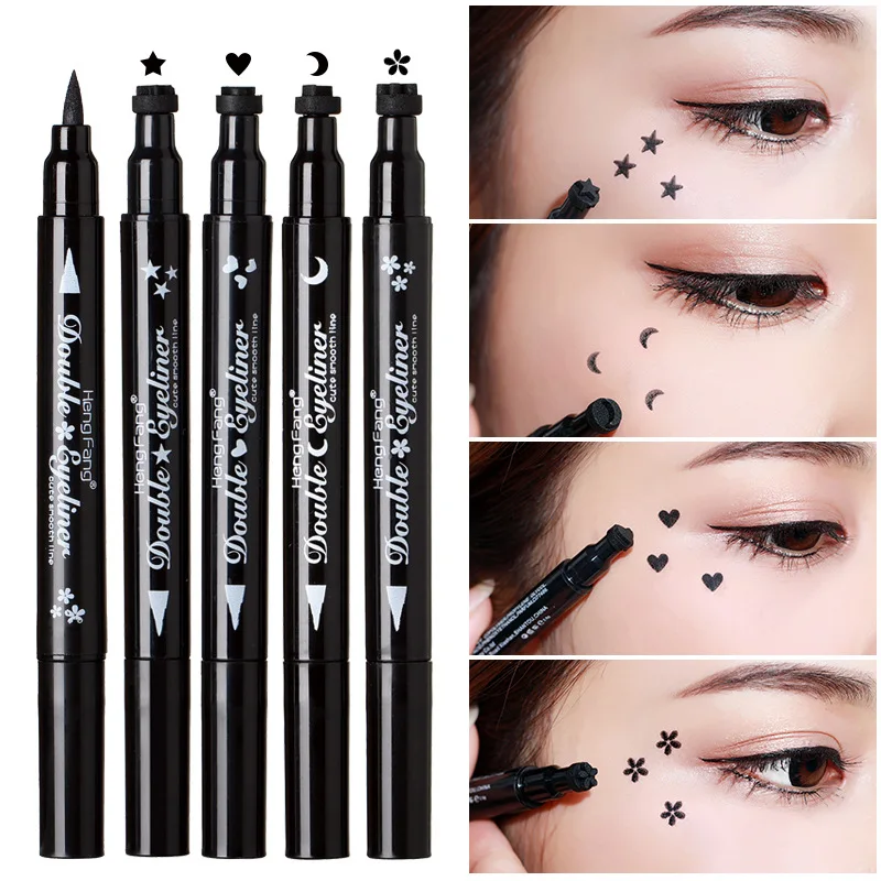 Fashion Liquid Eyeliner Pencil Double-headed Eye Liner Super Waterproof Star Moon Flower Heart Stamps Cosmetic Makeup Tools