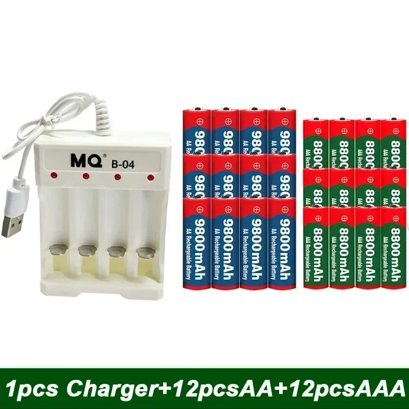 New 1.5V Rechargeable Battery, AAA 8800Mah+AA 9800 Mah, Plus Charger Set Alkaline Technology, Suitable for Remote Control,shaver