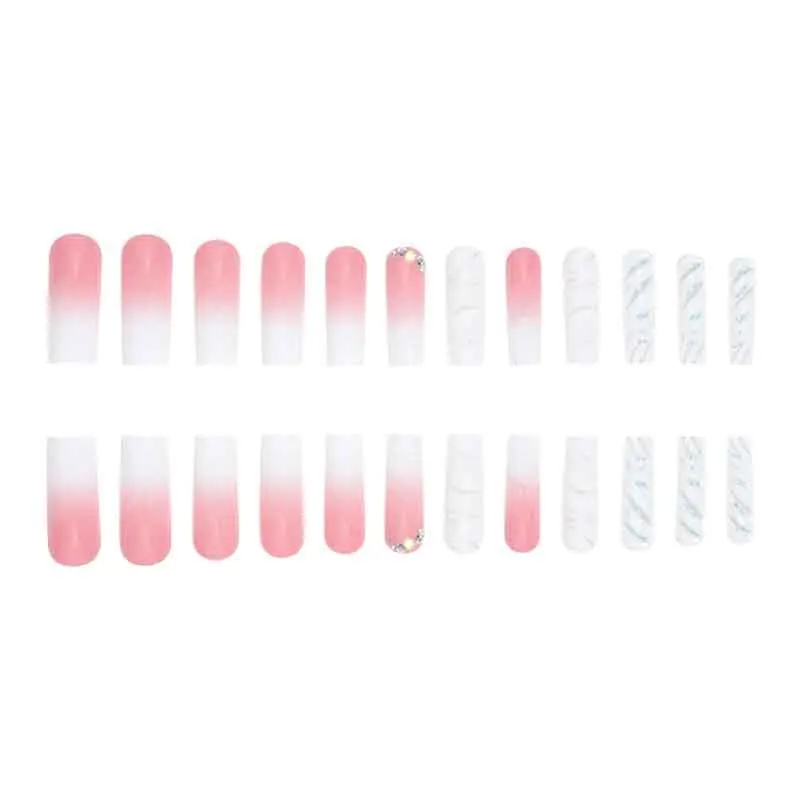 Dégradé blanc avec diamant Nail Art portable, Patch amovible pour faux ongles, sans réparation des ongles