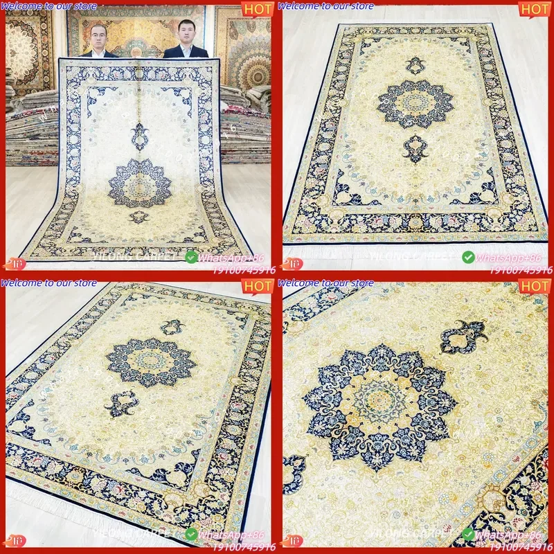 CECertificate 152x244cm Antique Persian Silk Carpet Handmade Turkish Design Islam Prayer Rug Mats Made China Floral Stain