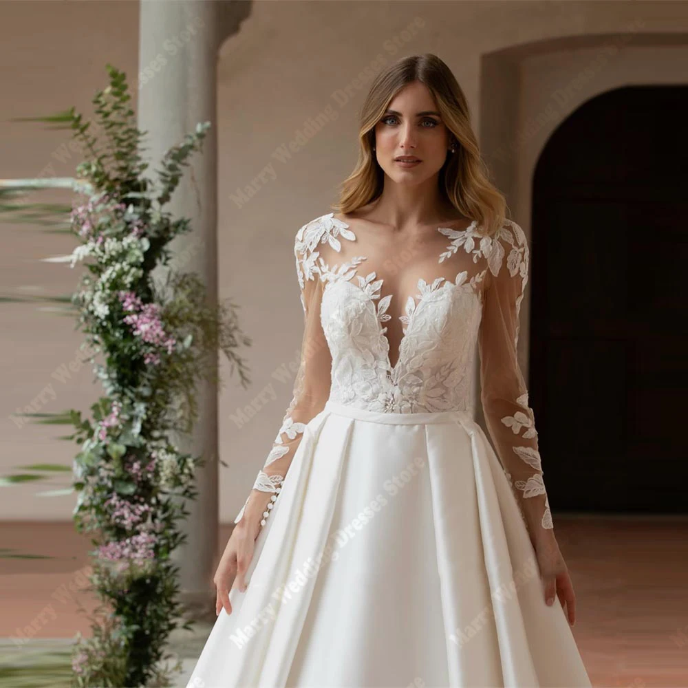 Urocze suknie ślubne damskie w kształcie litery A na rok 2025, eleganckie suknie ślubne z głębokim dekoltem w serek, długość do podłogi, suknie wieczorowe Vestidos De Novias, szyte na miarę.