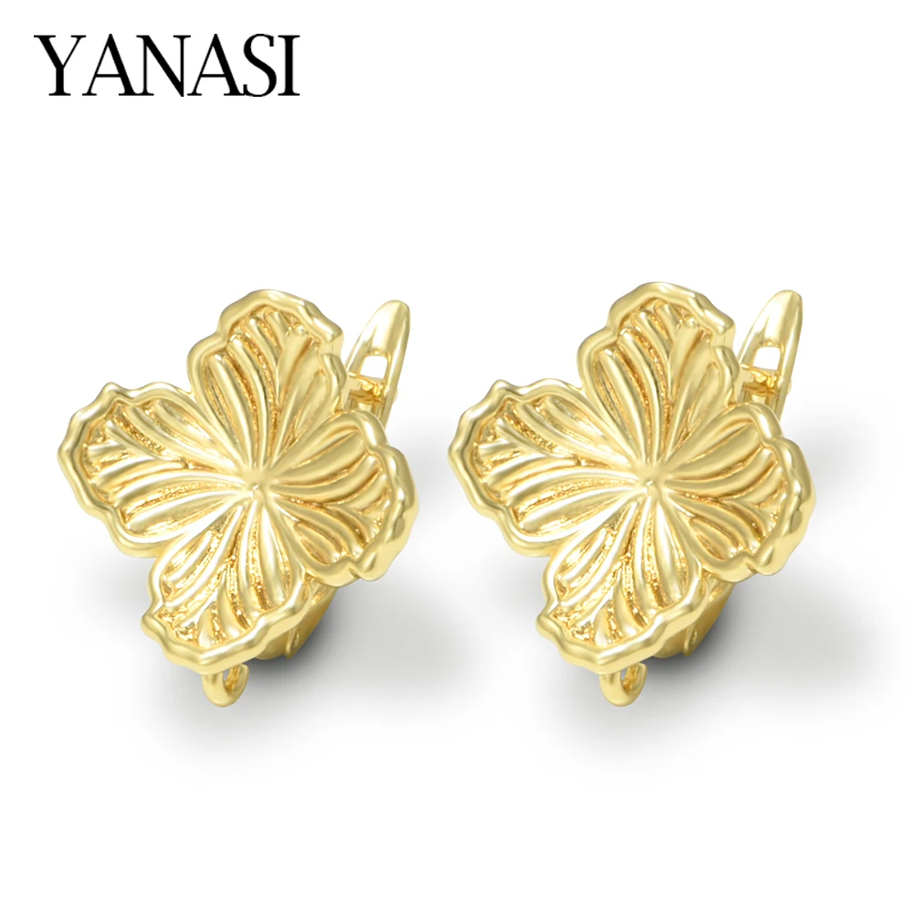 1 Pair Big Flower Earring Hooks Clasps Brass 18k Gold Plated Long Lasting Color Jewelry Making Findings