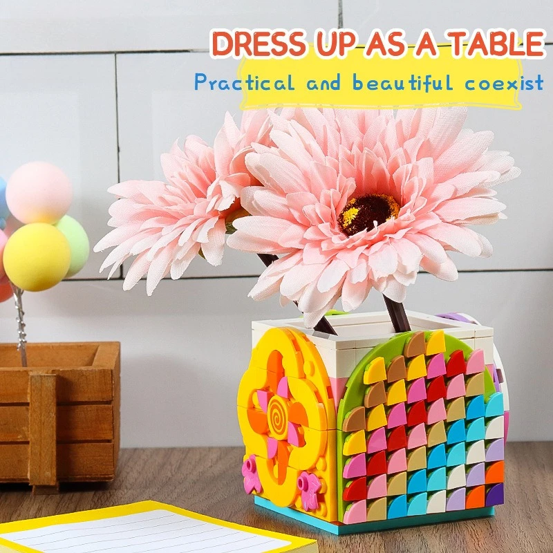 Blocchi da costruzione portapenne arcobaleno per bambini, ornamenti regalo per assemblaggio di piccole particelle fai-da-te per ragazzi e ragazze