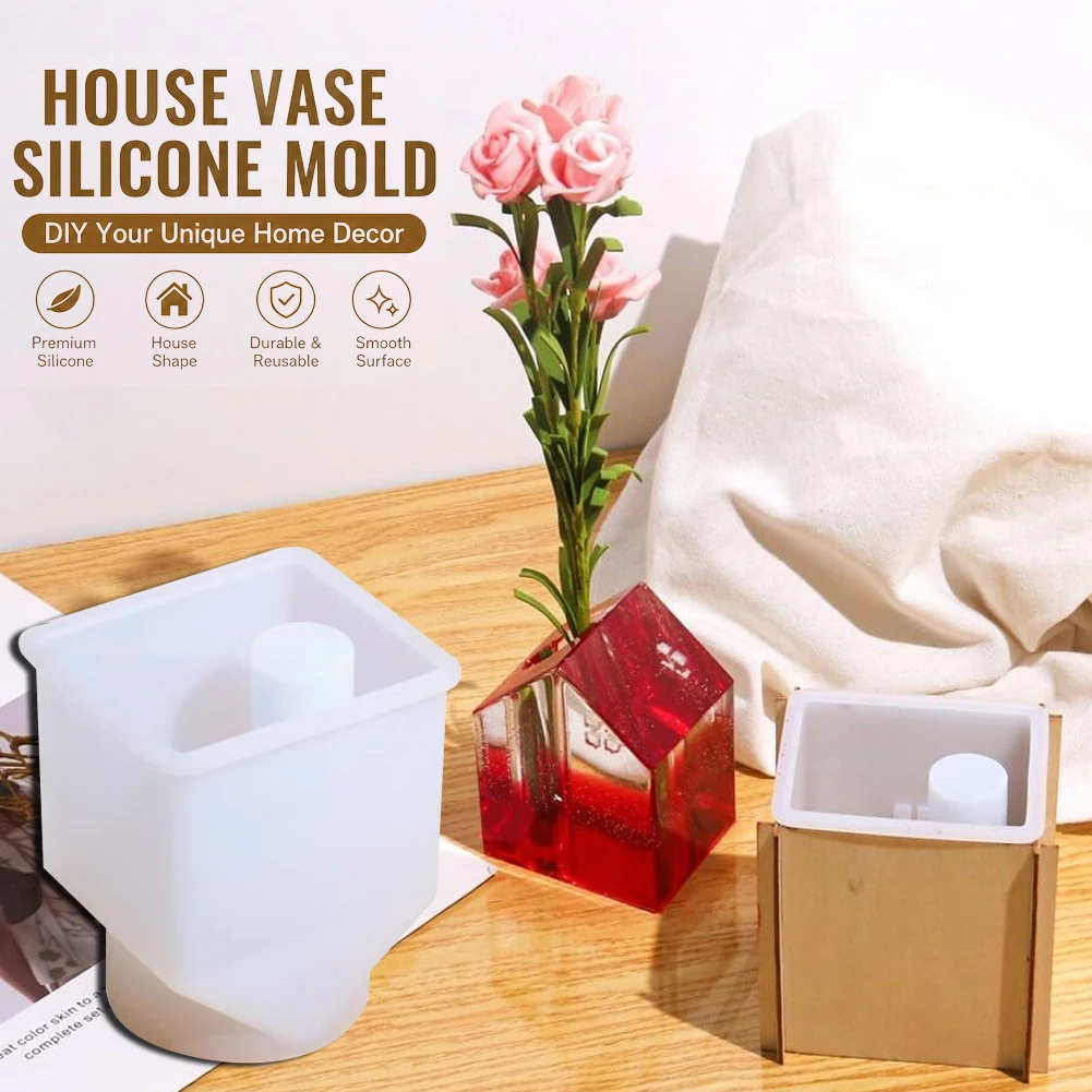House Shape Vase Silicone Resin Mold DIY Epoxy Resin Casting Mould For Flower Vase Candle Holder Desktop Home Decor