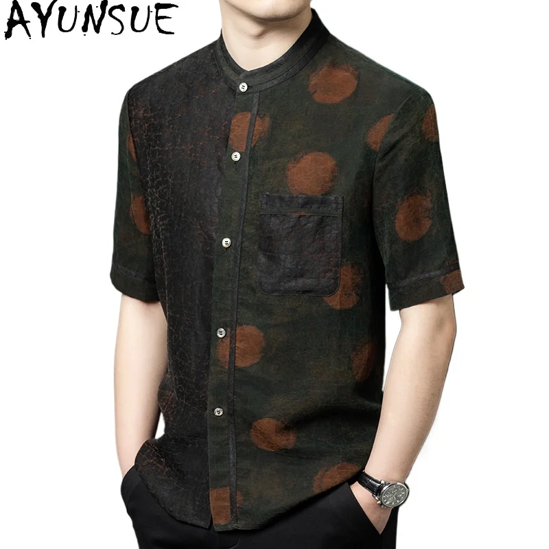 

AYUNSUE 100% Natural Mulberry Silk Shirts for Men Summer 2026 Gauze Silk Tops Short Sleeve Shirt Man Clothing Vintage Streetwear