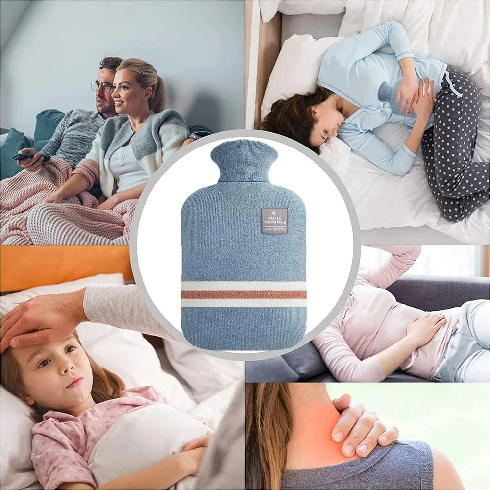 Hot Water Bottle with Knitted Cover Durable 1L/2L Hot Water Bag for Pain Relief Hot Cold Therapy Hand Feet Warmer Women Gifts