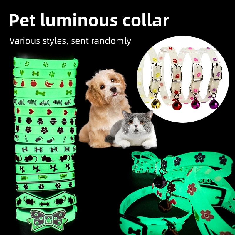 Luminous Cat Necklace Glowing Small Dog Cat Collar Anti-Loss Fluorescent Silicone Cat Bell Collar Neck Ring Pet Cat Accessories