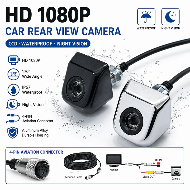 CCD 1080P HD 4 Pin Aluminum Alloy South Korea Style Car Reverse Camera Waterproof Sunscreen Rear View Parking Camera
