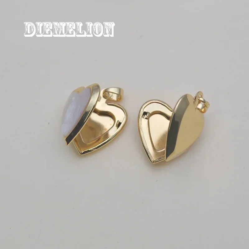 Fashion Virgin Mary Medal MOP Shell Pendant Gold Plated Peach Heart Shaped Photo Picture Frame Openable Locket Necklace Jewelry