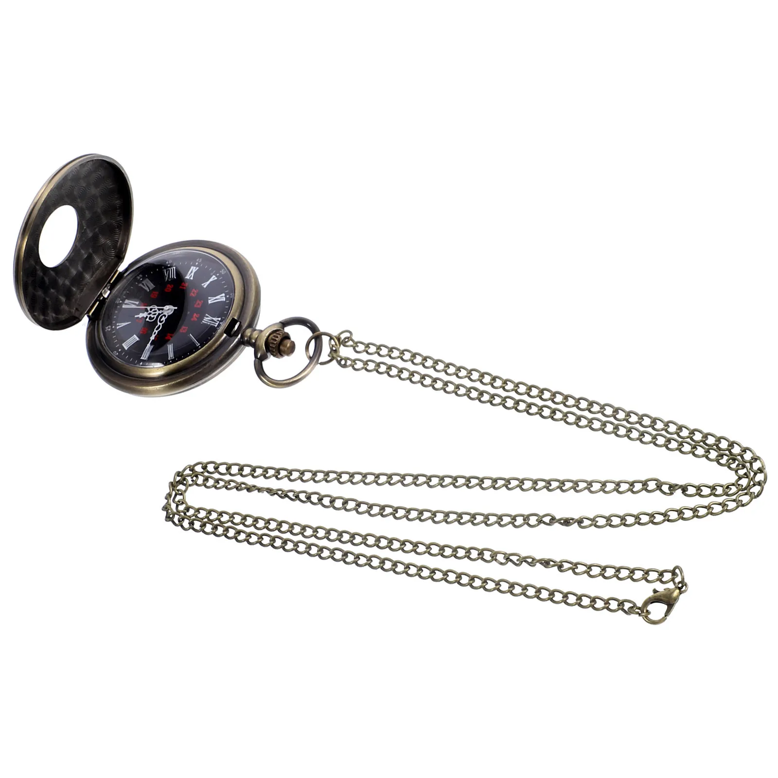 Vintage Pocket Watch Necklace with Chain Large Dial Roman Numerals Alloy Men's Classic Timepiece Dual Display Sturdy Costume
