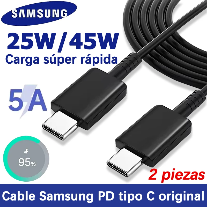 Cable PD Original Samsung de 45W, Cable de carga súper rápido USB tipo C de 25W para Galaxy S24 Plus S23 S22 Ultra A55 A35 A15 F55 Z Fold6