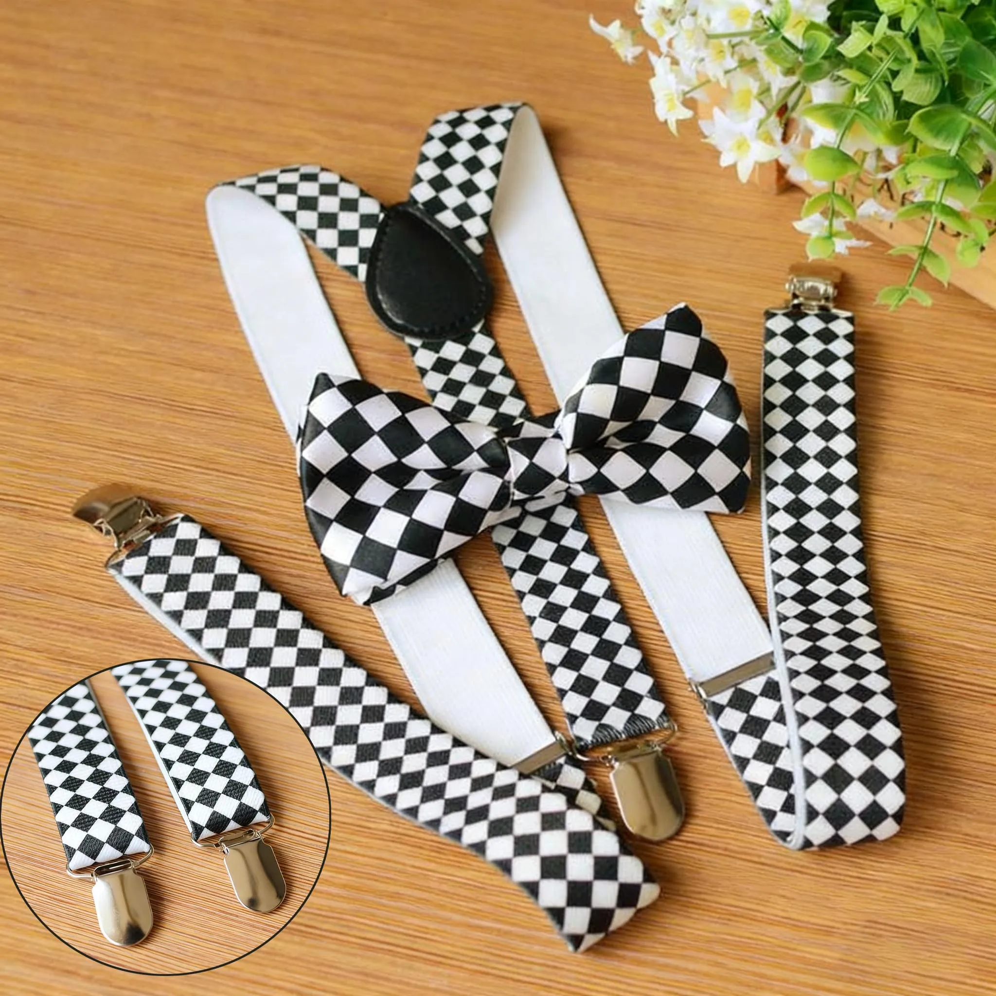 conjunto-de-suspensorios-e-gravata-borboleta-xadrez-preto-e-branco-suspensorios-masculinos-com-elastico-ajustavel-e-tres-presilhas-acessorio-elegante-para-casamentos-banquetes-e-festas-de-fim-de-ano