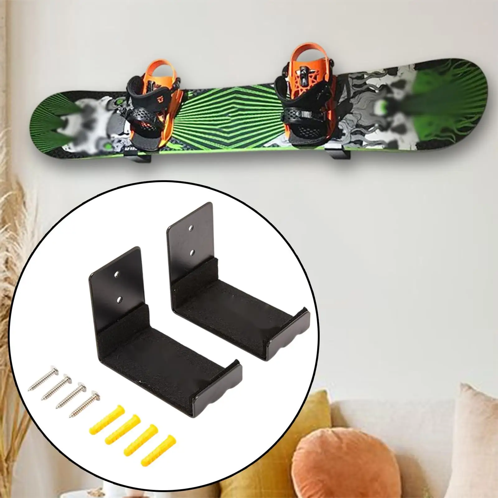 Wall Mount Surfboard Rack Metal Snowboard Display Stand Organizer for Garage Workshop Apartment