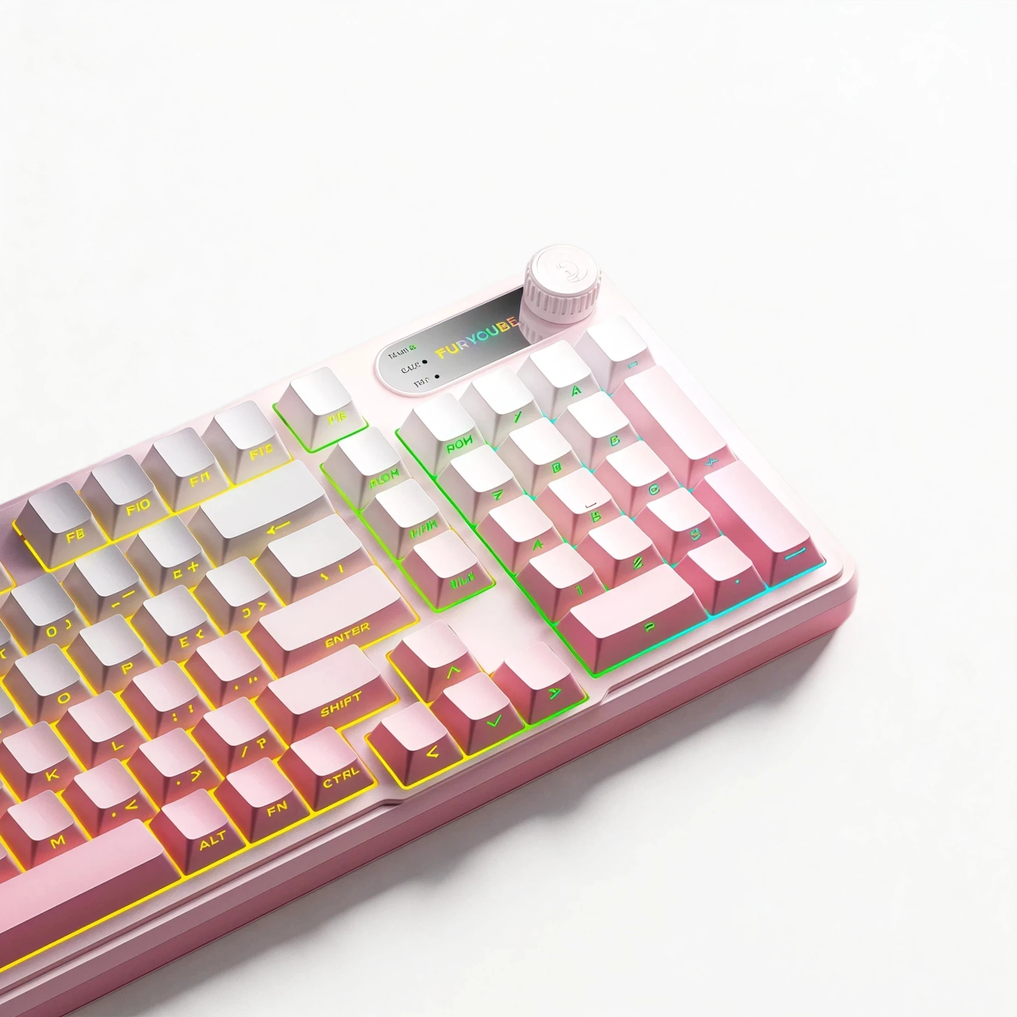 Gradient Aesthetic Wireless Keyboard 98 Key RGB Bluetooth 5.0 2.4G USB-C Wired Triple Mode 4000mAh Quiet Mechanical Feel Smart Display Knob Compact Numpad for College Students Dorm Room Study Home Office Gaming PC Mac Back to School Gift