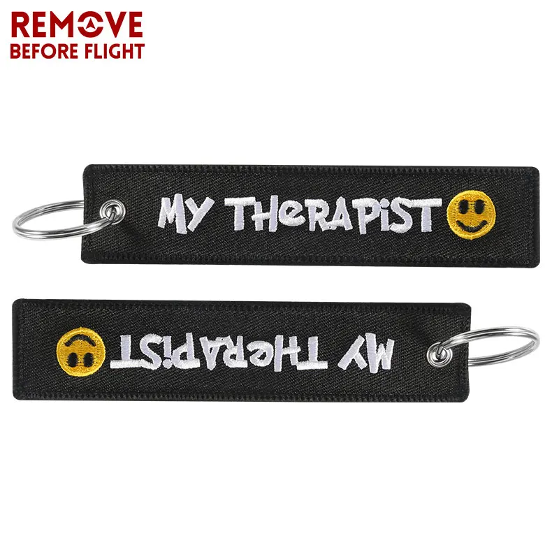 5PCS MY THERAPiST Embroidery Keychain Motorcycles Car Key Chain Men Women Aircrafe Travel Fashion Key Holder Keyrings