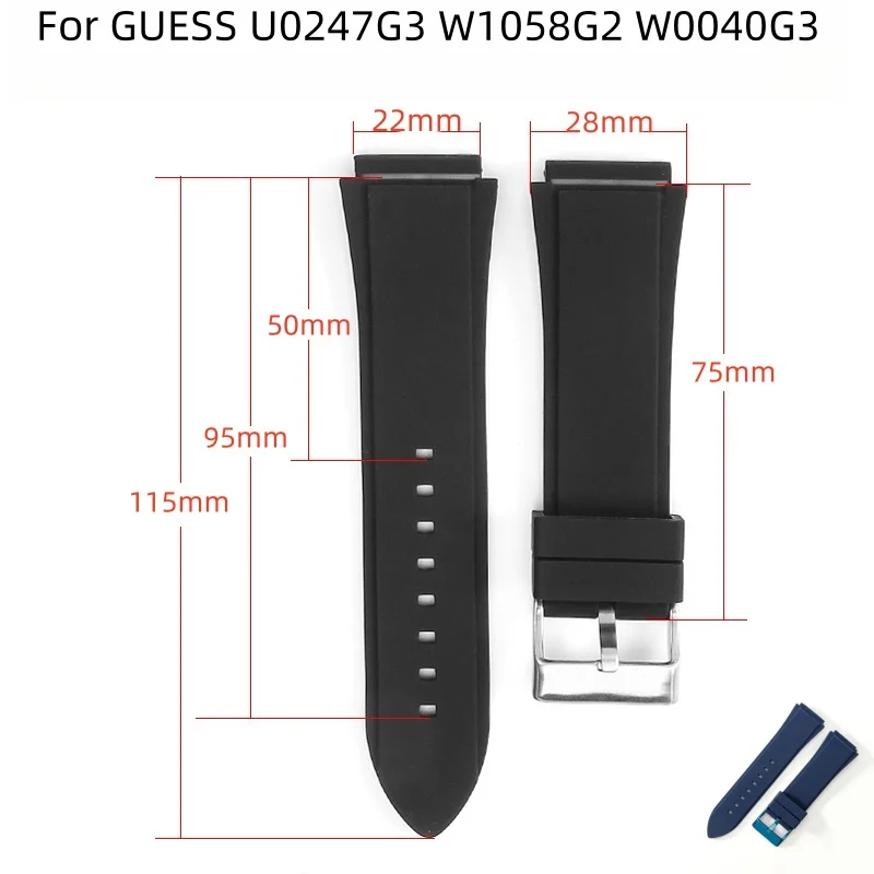 For GUESS U0247G3 W1058G2 W0040G3 Dedicated Interface Watchband BLUE Silicone Watch Strap 22mm Stainless Steel Buckle Bracelet