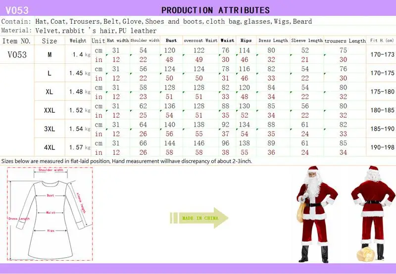 Christmas Adult Santa Claus Costume Men's Santa Costume Set 9pcs Deluxe Men's Santa Suit with Beard for Men Women Santa Outfit