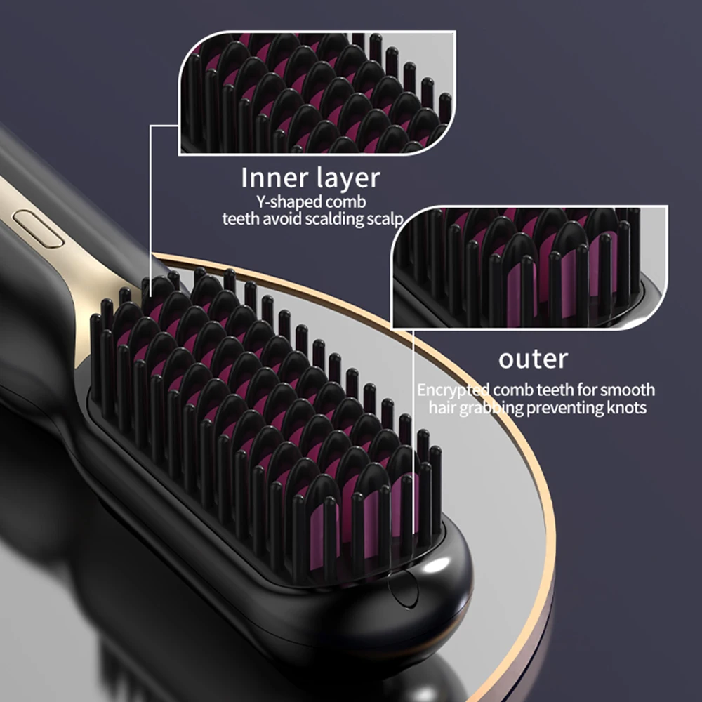 Electric Multifunctional Straight Hair Comb Fast Heating Portable Travel Anti-Scald Beard Straightener Curling Hot Comb Brush