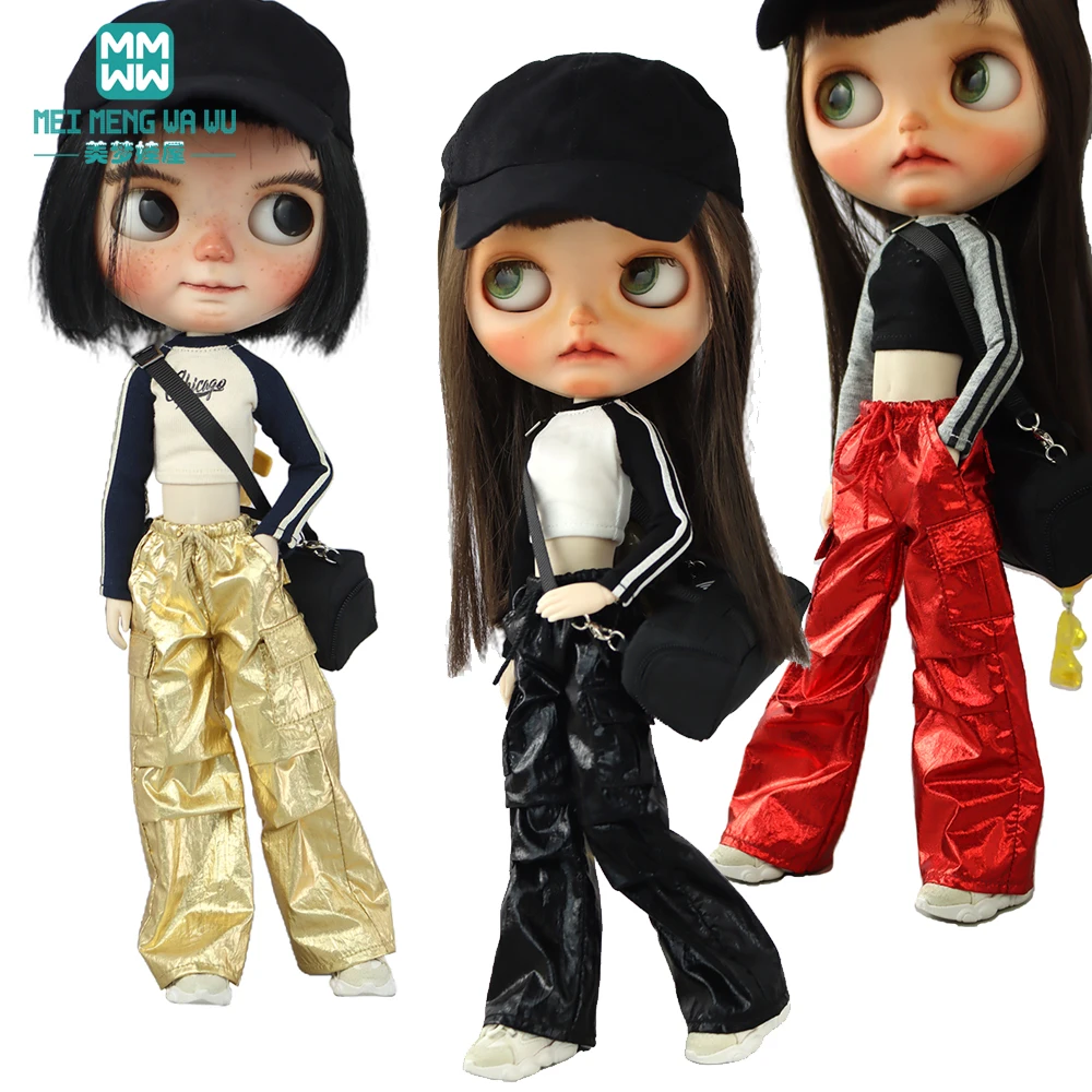 

Fits 30cm Blyth Azone OB22 OB24 Doll Clothes Fashionable shiny drawstring pants in gold, silver, red, black, pink