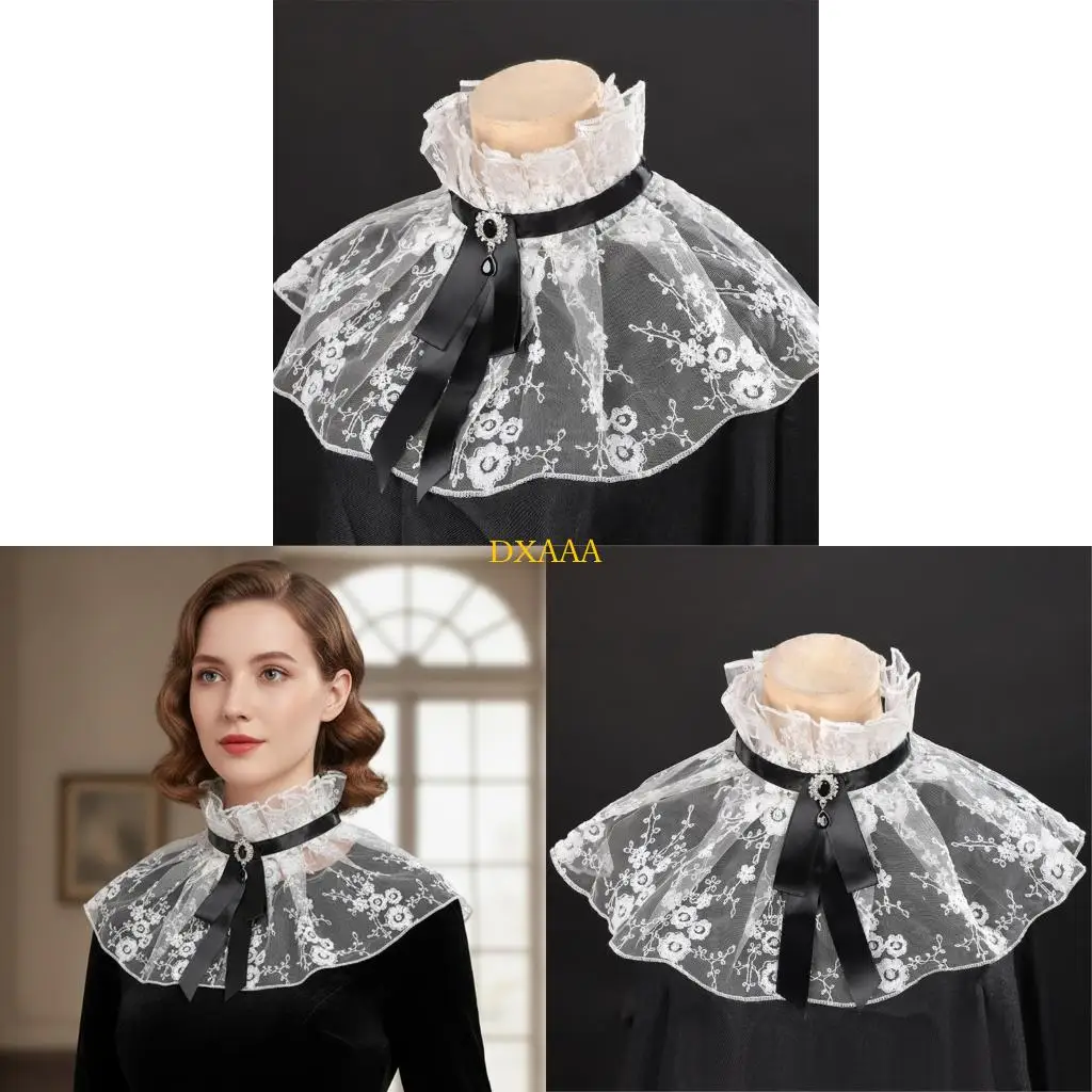 

DXAA Elegant Lace Detachable Collar Linen Ruffle Collar For Women Theme Party Celebration Formal Occasion And Casual Wear