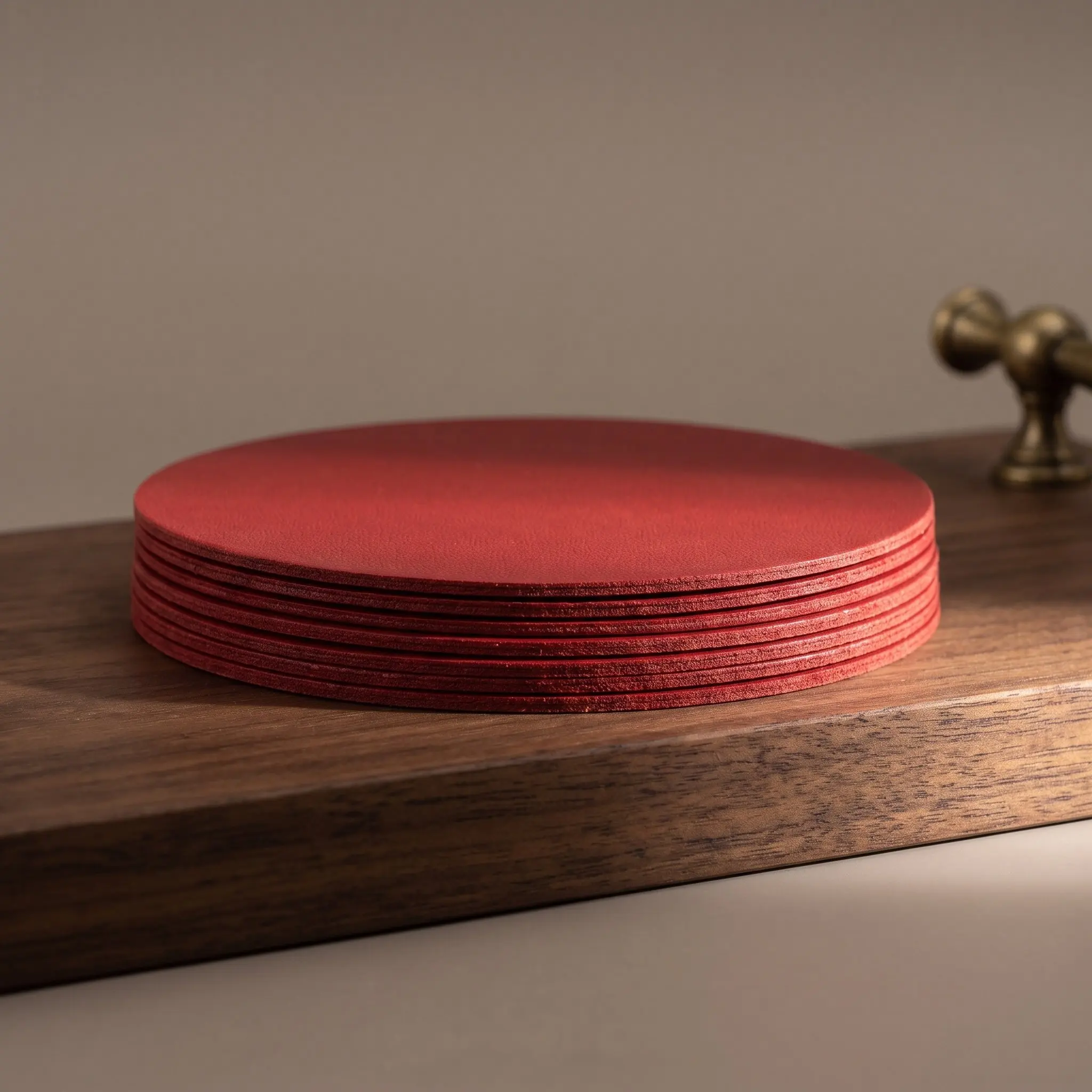 60Pcs Dark Red PU Round Drink Coasters Protective Table Mats Smooth Surface Circular Cup Pads for Office Bar Kitchen Use