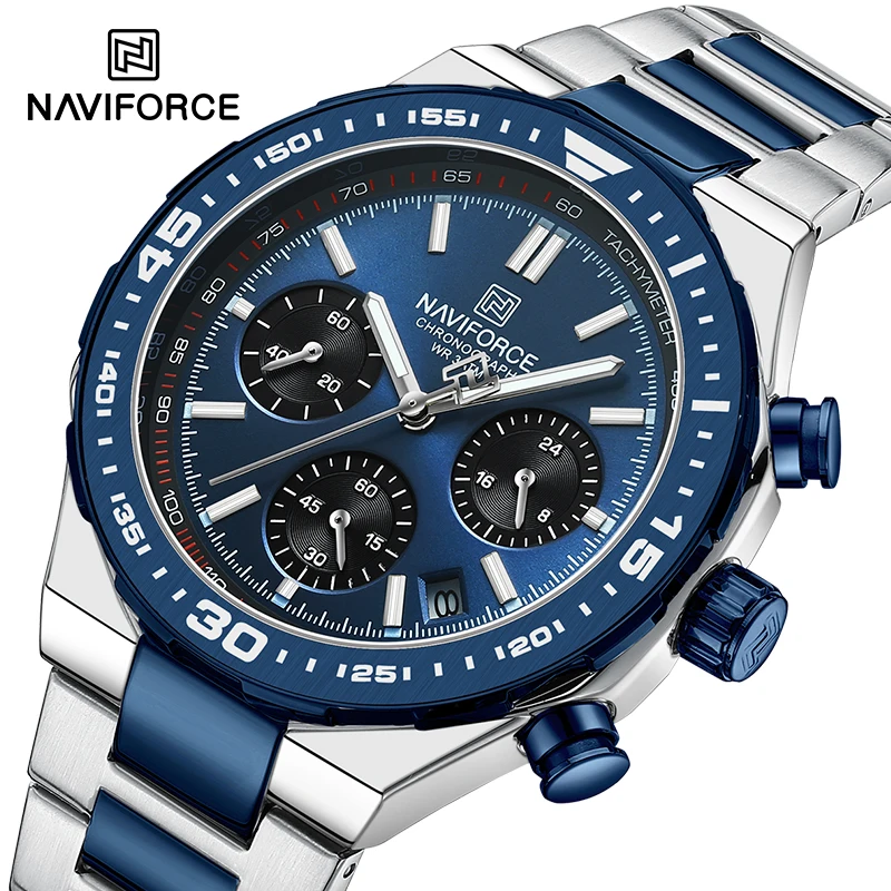 Trend NAVIFORCE Brand Water Resistant Business Wristwatch for Men Stainless Steel Quartz Multifunction Man\'s Chronograph Watches