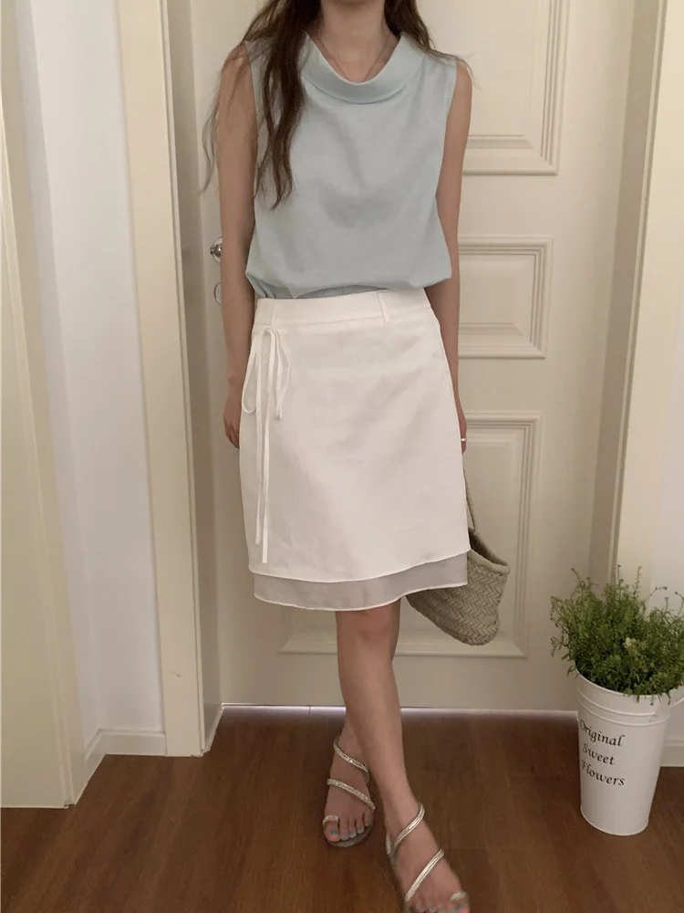 

Шикарная женская рубашка без рукавов, омолаживающий жилет в корейском стиле, свободный крой, однотонная, летняя мода