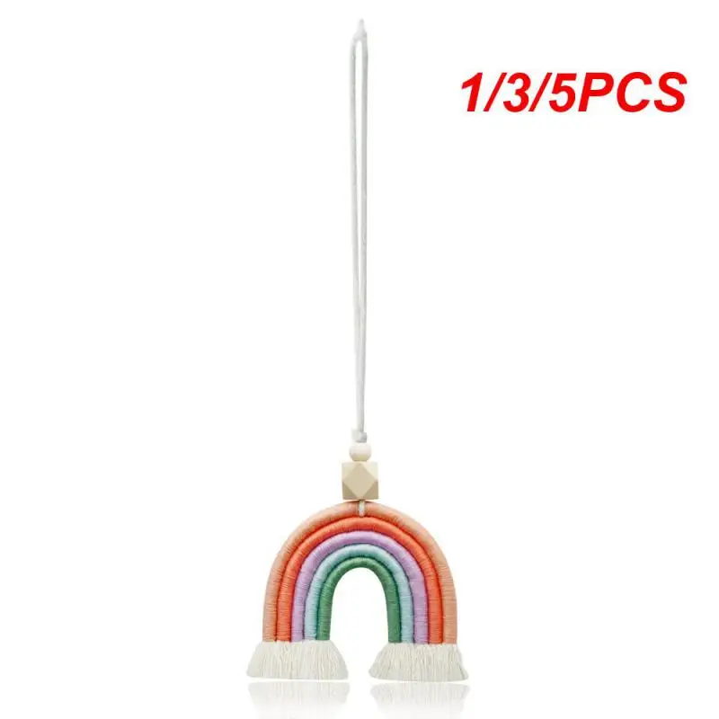 1/3/5PCS Boho Handmade Rainbow Decoeation Weaving Rainbow Keychains Car Rearview Mirror Pendant Auto Interior Accessories